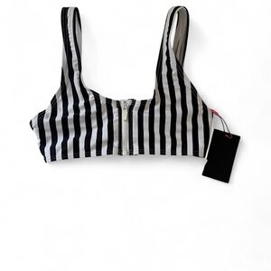 NWT Striped Black and White Bikini Top with Zipper